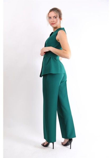 Kemerli Yelek & Bol Paça Pantolon Takım-Zümrüt indirimleri