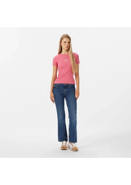 Kadın Pembe Slim Fit Logolu T-Shirt W5YP37KA0H1-A619