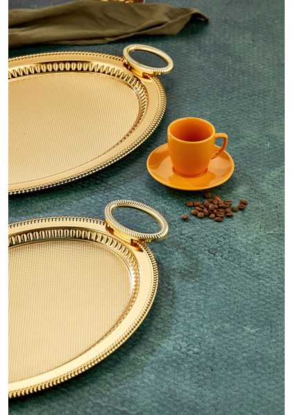 Oval Model Lüx Metal 2’li Sunum Tepsisi – Şık Kulplu Çay Tepsisi, Kahve ve Nişan Sunum Tepsisi Seti (37X28 cm ve 44X33 Cm) fırsatları