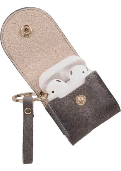 Apple Airpods 2.nesil Uyumlu Deri Kılıf Mai Snap VS05 Gri modelleri