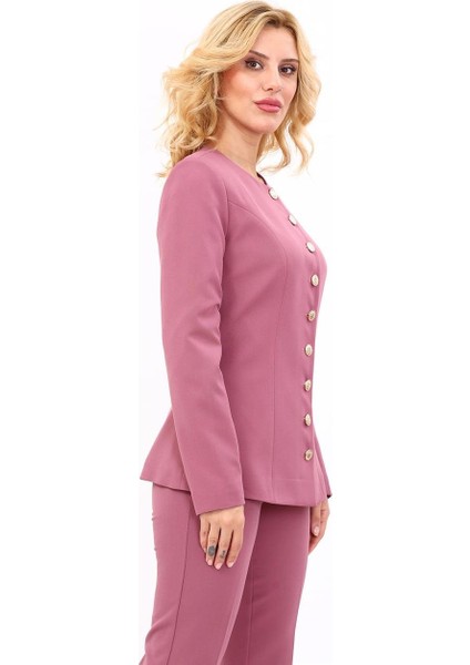 Sıfır Yaka Boydan Düğmeli Ceket-Rose fiyatları