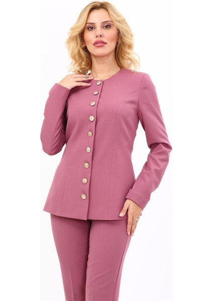 Sıfır Yaka Boydan Düğmeli Ceket-Rose indirimleri
