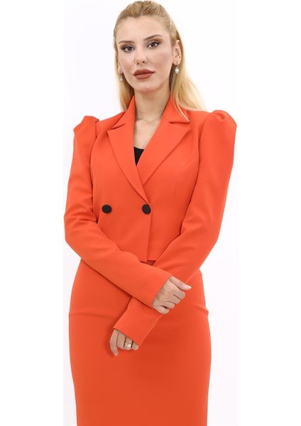 Erkek Yaka Drape Kollu Kısa Ceket-Turuncu