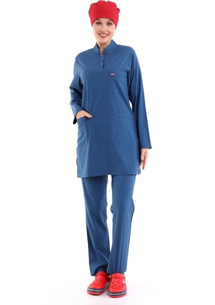 Soft Likralı Tesettür Forma Takım Iki Çıtçıt - 6408 Petrol Mavi Soft