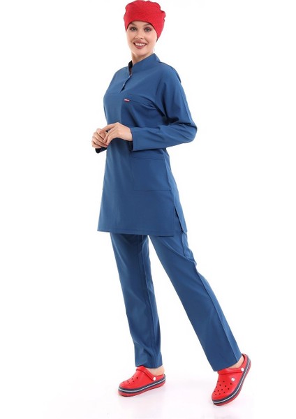 Soft Likralı Tesettür Forma Takım Iki Çıtçıt - 6408 Petrol Mavi Soft fırsatları