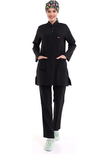 Soft Likralı Tesettür Forma Takım Iki Çıtçıt - 6403 Siyah Soft