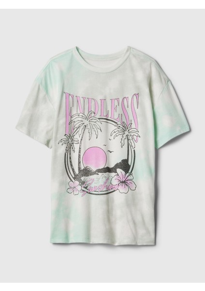 Kız Çocuk Yeşil Batik Desenli T-Shirt indirimleri