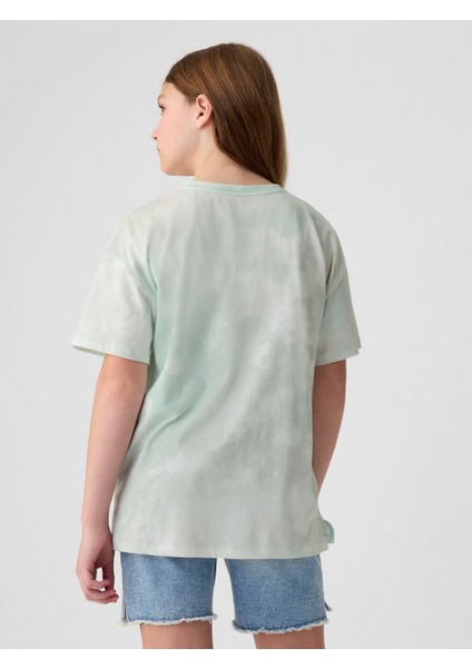 Kız Çocuk Yeşil Batik Desenli T-Shirt