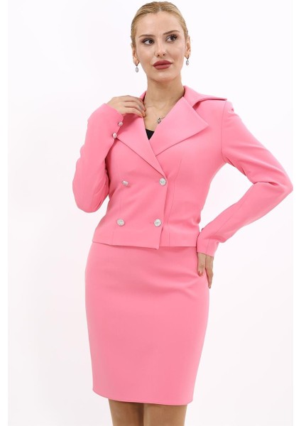 Gömlek Yaka Kuruvaze Kısa Ceket-Pembe