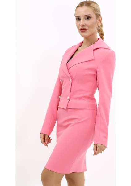 Gömlek Yaka Kuruvaze Kısa Ceket-Pembe fiyatları