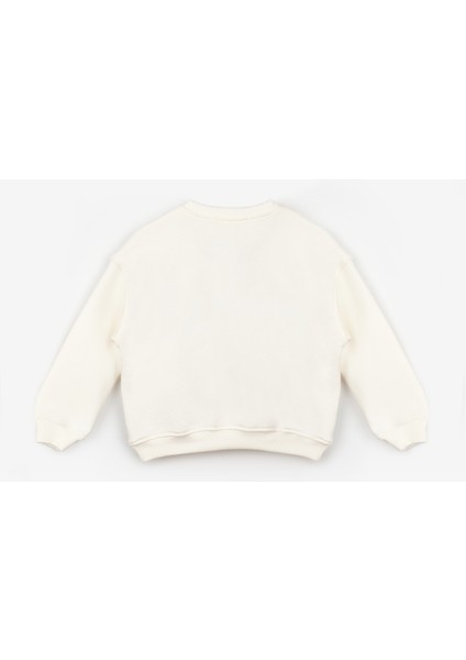 Beyaz Yıldız Nakışlı Kurdele Detaylı Kız Çocuk Sweatshirt