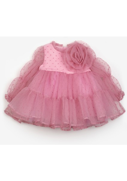 Gülkurusu Puantiyeli Gül Aksesuarlı Kız Çocuk Elbise - Belinda indirimleri