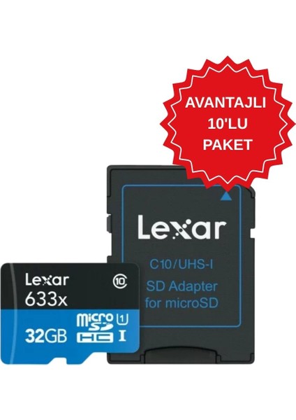 10’lu Paket 32GB 633X Micro Sd Kart 100MB/S Hafıza Kartı fiyatları