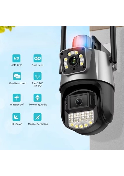 Çakarlı Çift Lensli Dış Mekan Güvenlik Kamerası