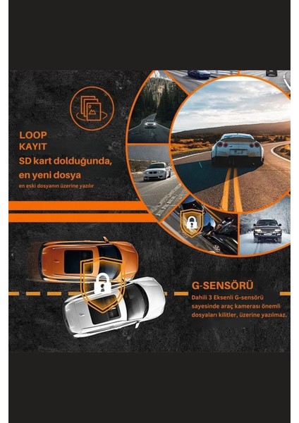 Wifi 1080P Araç Içi 3 Kameralı LCD Ekranlı Gece Görüşlü , G-Sensör , Geri Görüş Kamera