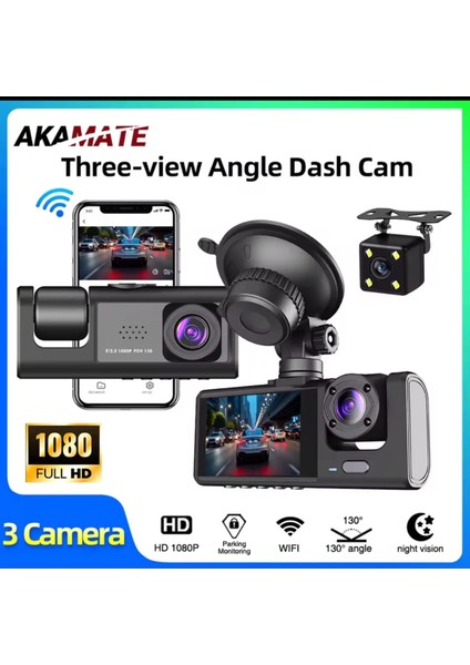 3 Kanal Araba Dvr Hd 1080P 3 Lensli Araç Içi Kameraüç Yönlü Kamera Dvr Kaydedici Video