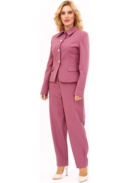 Gömlek Yaka Klasik Ceket & Paçası Pileli Pantolon-Rose fiyatları