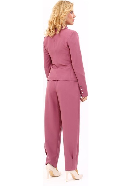 Gömlek Yaka Klasik Ceket & Paçası Pileli Pantolon-Rose modelleri