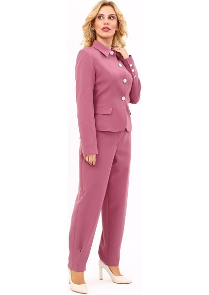 Gömlek Yaka Klasik Ceket & Paçası Pileli Pantolon-Rose fırsatları