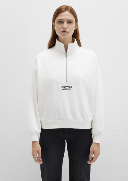 Yarı Fermuarlı Sırt Baskılı Ekru Sweatshirt 1S10502-70057 modelleri