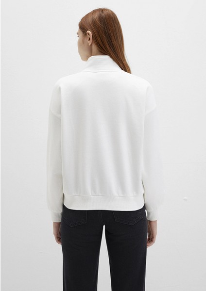 Yarı Fermuarlı Sırt Baskılı Ekru Sweatshirt 1S10502-70057 fırsatları