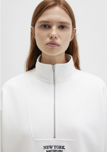 Yarı Fermuarlı Sırt Baskılı Ekru Sweatshirt 1S10502-70057 indirimleri