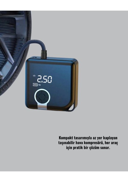 Kompakt Tasarımlı LED Işıklı Taşınabilir Hava Kompresörü modelleri