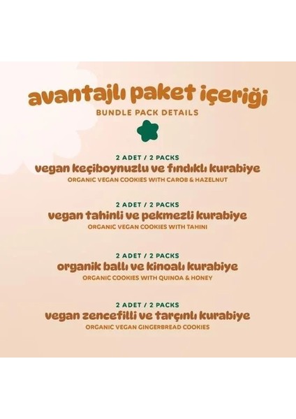 Buğz Humm Organik Kurabiye 8'li Set (Ballı ve Kinoalı & Keçiboynuzlu ve Fındıklı & Zencefilli ve Tarçınlı & Tahinli ve Pekmezli) fırsatları