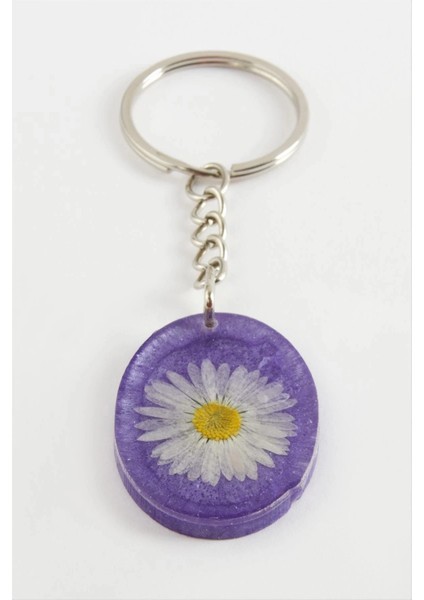 Papatya Oval Epoksi Anahtarlık