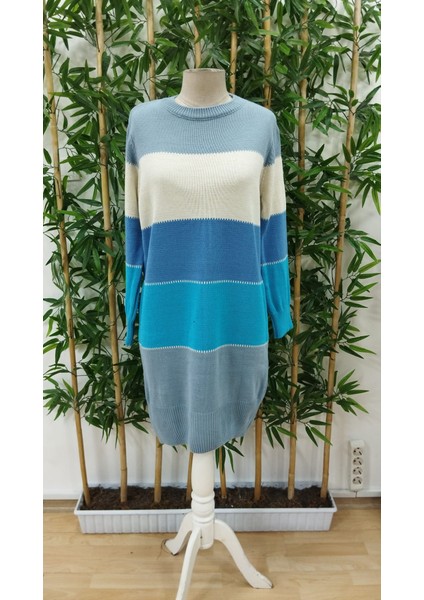 Rengastyle Kadın Bisiklet Yaka Çizgili Triko Mini Elbise fırsatları