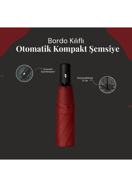 Buğz Bordo Kılıflı Otomatik Kompakt Şemsiye