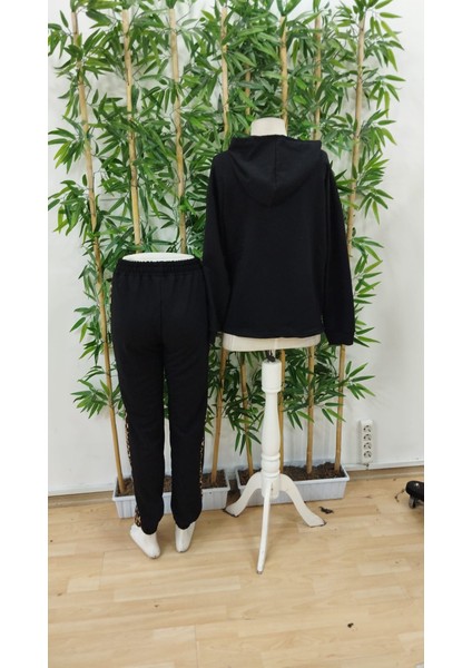 Rengastyle Kadın Leopar Desen Detaylı Kapşonlu Viskon Iki Iplik Ikili Takım