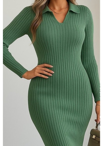 Rengastyle Kadın V Yaka Detay Triko Elbise fiyatları