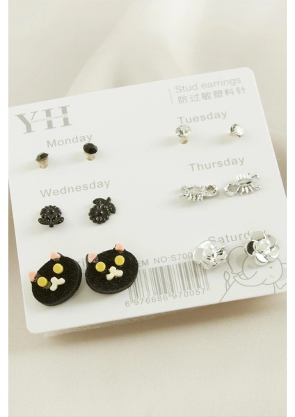 12 Adet Kedi Metal Taşlı Küpe