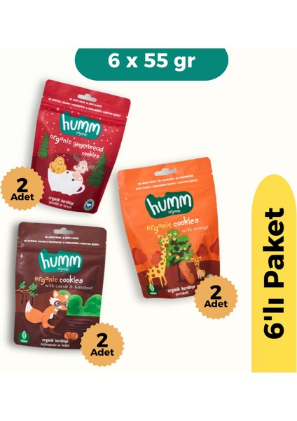 Buğz Humm Organik Kurabiye 6'lı Set (Keçiboynuzlu ve Fındıklı & Zencefilli ve Tarçınlı & Portakallı)
