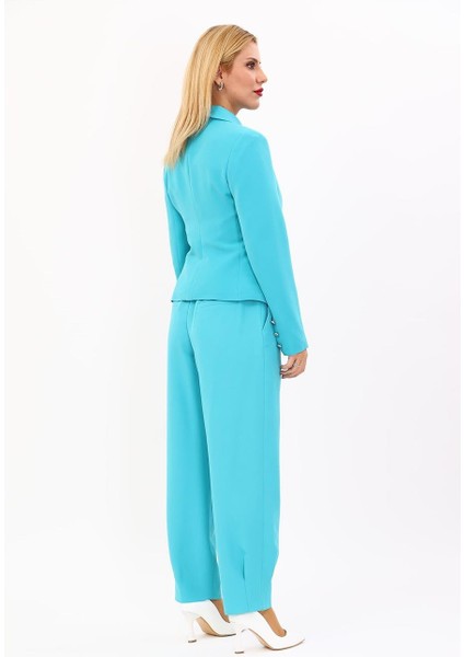 Gömlek Yaka Klasik Ceket & Paçası Pileli Pantolon-Turkuaz fırsatları