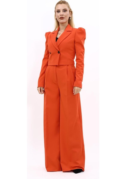 Gömlek Yaka Kısa Ceket & Erkek Yaka Drape Kollu Kısa Ceket-Turuncu