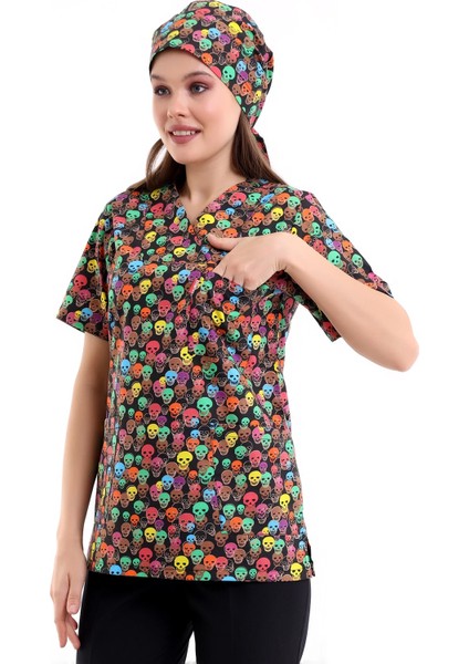 Zarf Yaka Desenli Üst - 9007 Kuru Kafa Renkli fırsatları