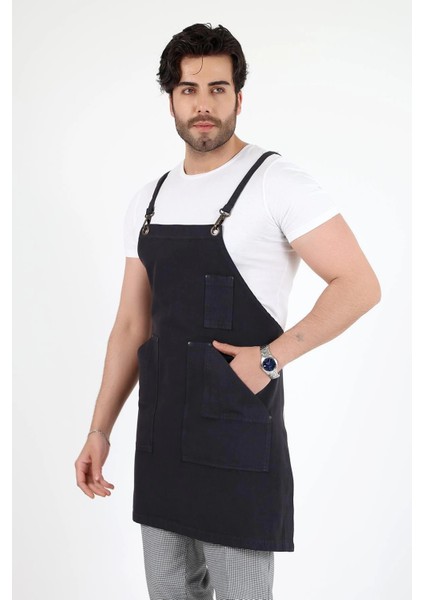 Barista Askılı Önlük Kanguru Cepli - Füme fırsatları