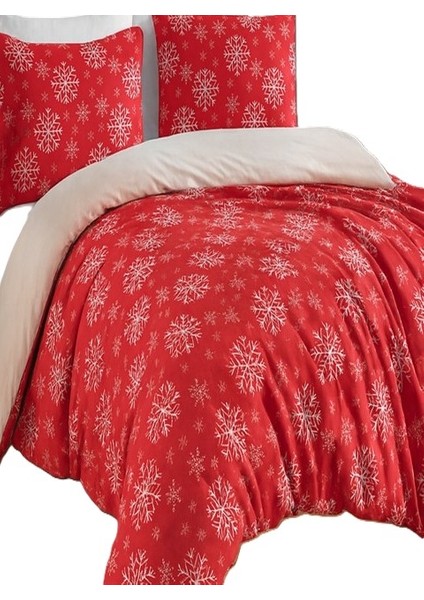 Lastikli Çarşaflı Çift Kişilik Nevresim Takımı Kırmızı-Bej