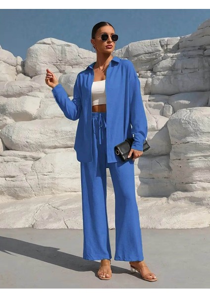 Rengastyle Kadın Önü Açık Ceket ve Pantolon Dokuma Kumaş Ikili Takım modelleri