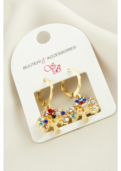 Hayat Ağacı Taşlı Küpe