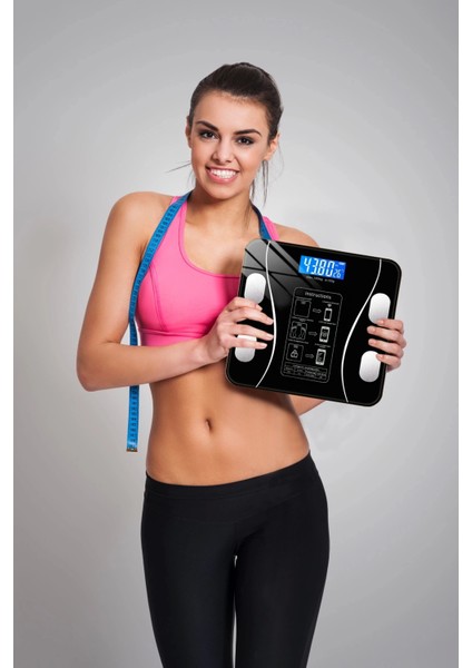 Dijital Baskül Yağ Ölçer Fonksiyonlu Akıllı Baskül Bluetooth Tartı- Siyah modelleri