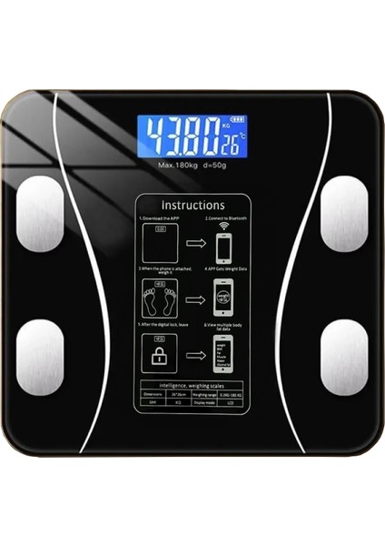 Dijital Baskül Yağ Ölçer Fonksiyonlu Akıllı Baskül Bluetooth Tartı- Siyah fırsatları