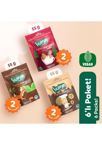Buğz Humm Organik Kurabiye 6'lı Set (Keçiboynuzlu ve Fındıklı & Zencefilli ve Tarçınlı & Tahinli ve Pekmezli) fiyatları