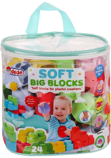 04008 Yumuşak Big Bloklar Çanta 24 Parça Kız Erkek Çocuk Oyuncak Eğitici Oyuncaklar