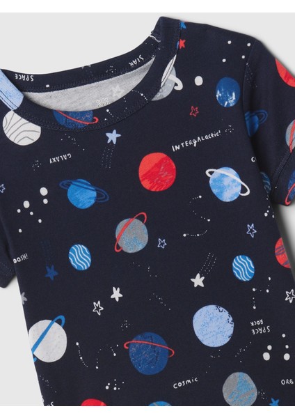 Bebek Lacivert Organik Pamuk Desenli Pijama Takımı modelleri