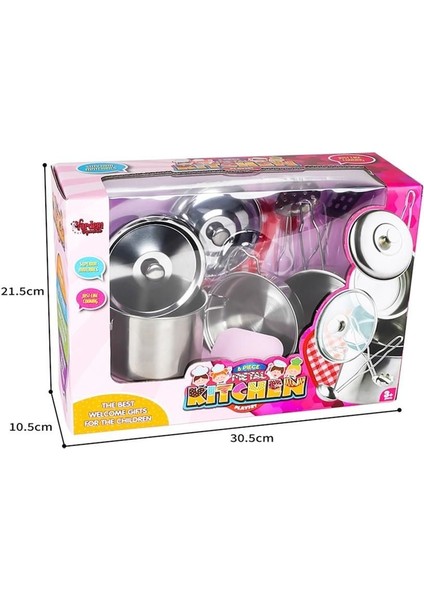 8 Parça Çelik Tencere Tava Seti Vardem Kız Erkek Çocuk Oyuncak Eğitici Oyuncaklar