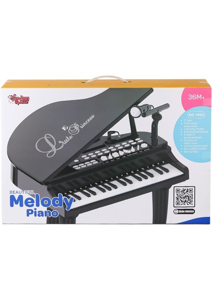 BAO-1403B 0237 Mikrofonlu 37 Tuşlu Mp3 Çalar Büyük Siyah Piyano Kız Erkek Çocuk Oyuncak Eğitici Oyun