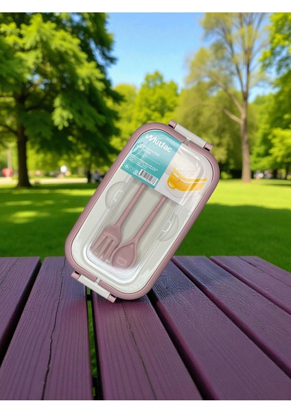 Çatal Kaşık Bölmeli 2 Katlı Yemek Kabı – Sızdırmaz Lunch Box Saklama Kutusu | 3 Renk Seçeneği (Gri, Pudra, Sarı) 20X12X12 cm